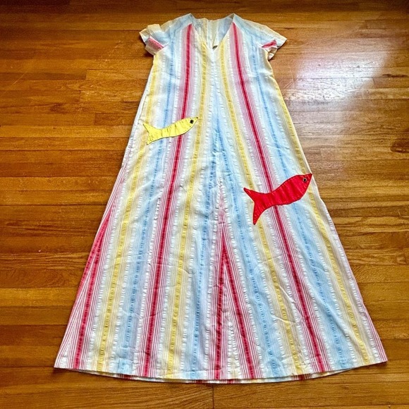 Vintage 1960s Alice of California Striped Kaftan Dress. Maxi Dress Caftan Dress, - Picture 1 of 16